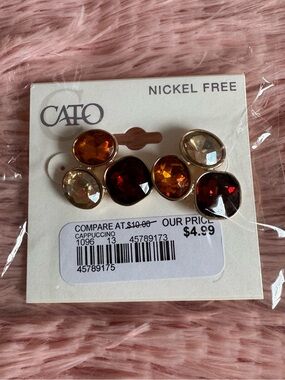 Cato Gold-Set Stud Earrings with Amber, Garnet & Champagne Stones